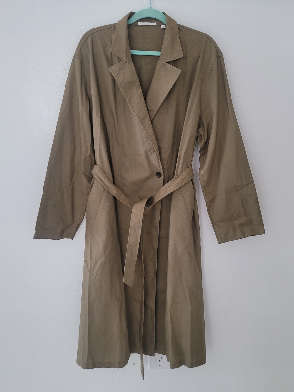 Uniqlo Womens Size XL Linen Blend Coat Green 52% Linen 48% Cotton